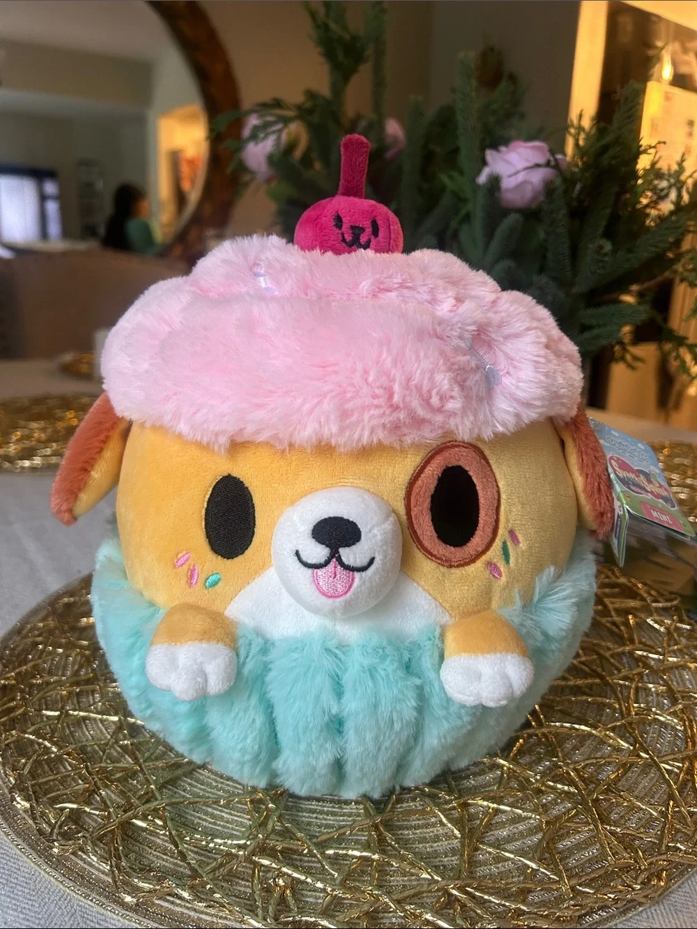 Squishy Plush Dog Dessert Toy - Pink, Yellow & Aqua